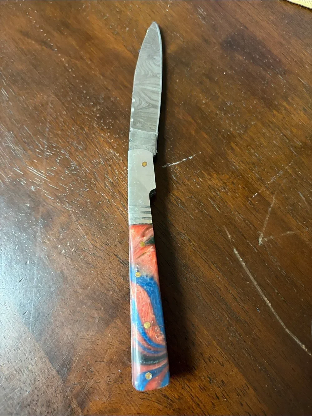 Hand crafted 8” folding Damascus steel